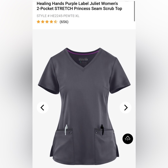 Healing Hands purple label Juliet stretch Pewter Scrub Top - Picture 1 of 1